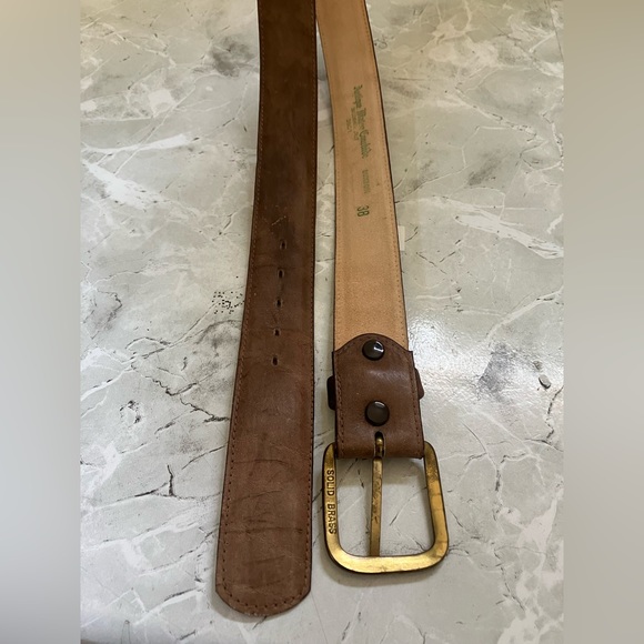 Classic Buxton Antique Maten Cowhide On Cowhide Split Size 38 Solid Brass Buckle - Picture 4 of 7